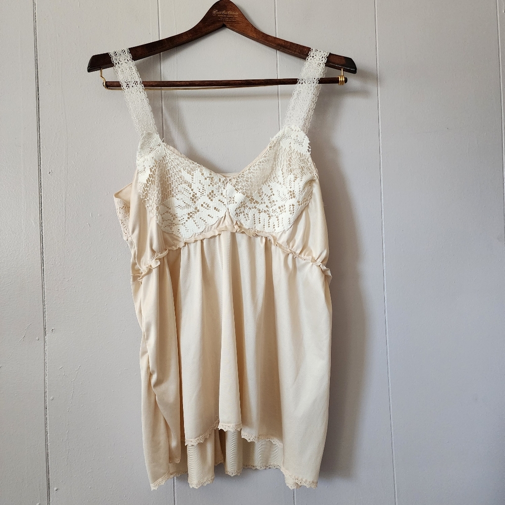 Vintage Handmade Boho Lace Cami Top Cream Satin Sweep Hem Women’s Small - Picture 15 of 16